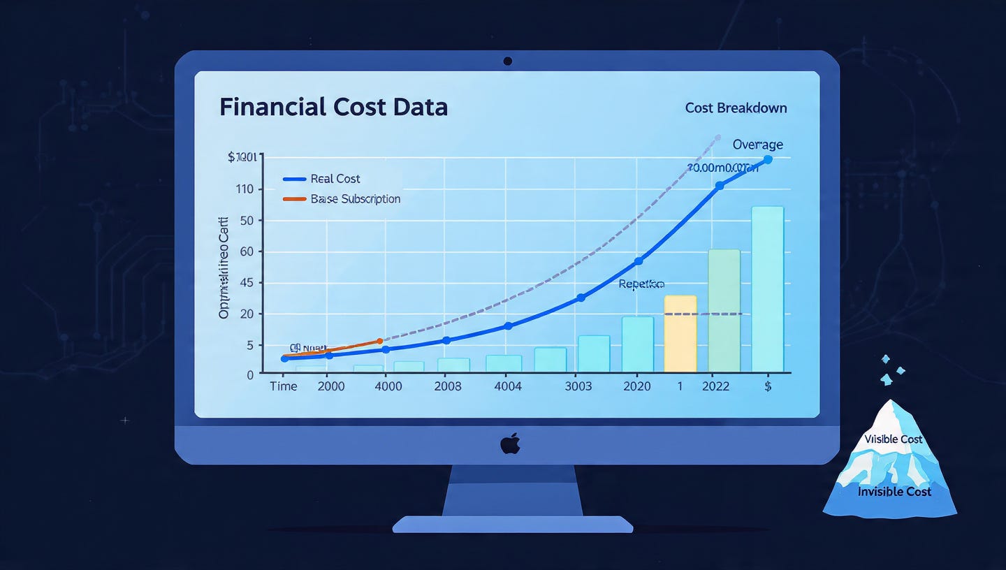 Financial cost data and charts displayed on a monitor, showing spend trends over time